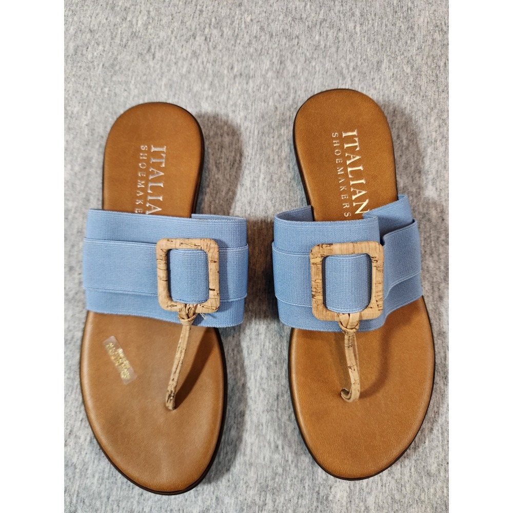 Italian Shoemakers Breezie Wedge Sandals Womens 6.5 Blue Elastic Cork Made Italy